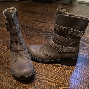 BareTraps Women's Brown Buckle Combat Boots